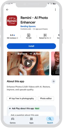 Remini official Google Play Store installation.
