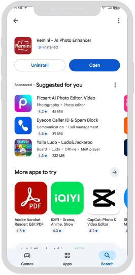 Remini official Google Play Store installation.