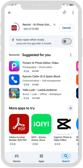 Remini official Google Play Store installation.